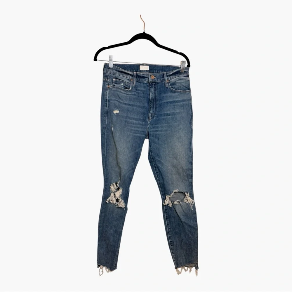 MOTHER Light Wash Distressed Stunner Ankle Step Fray Jeans Size 29 - Picture 3 of 14